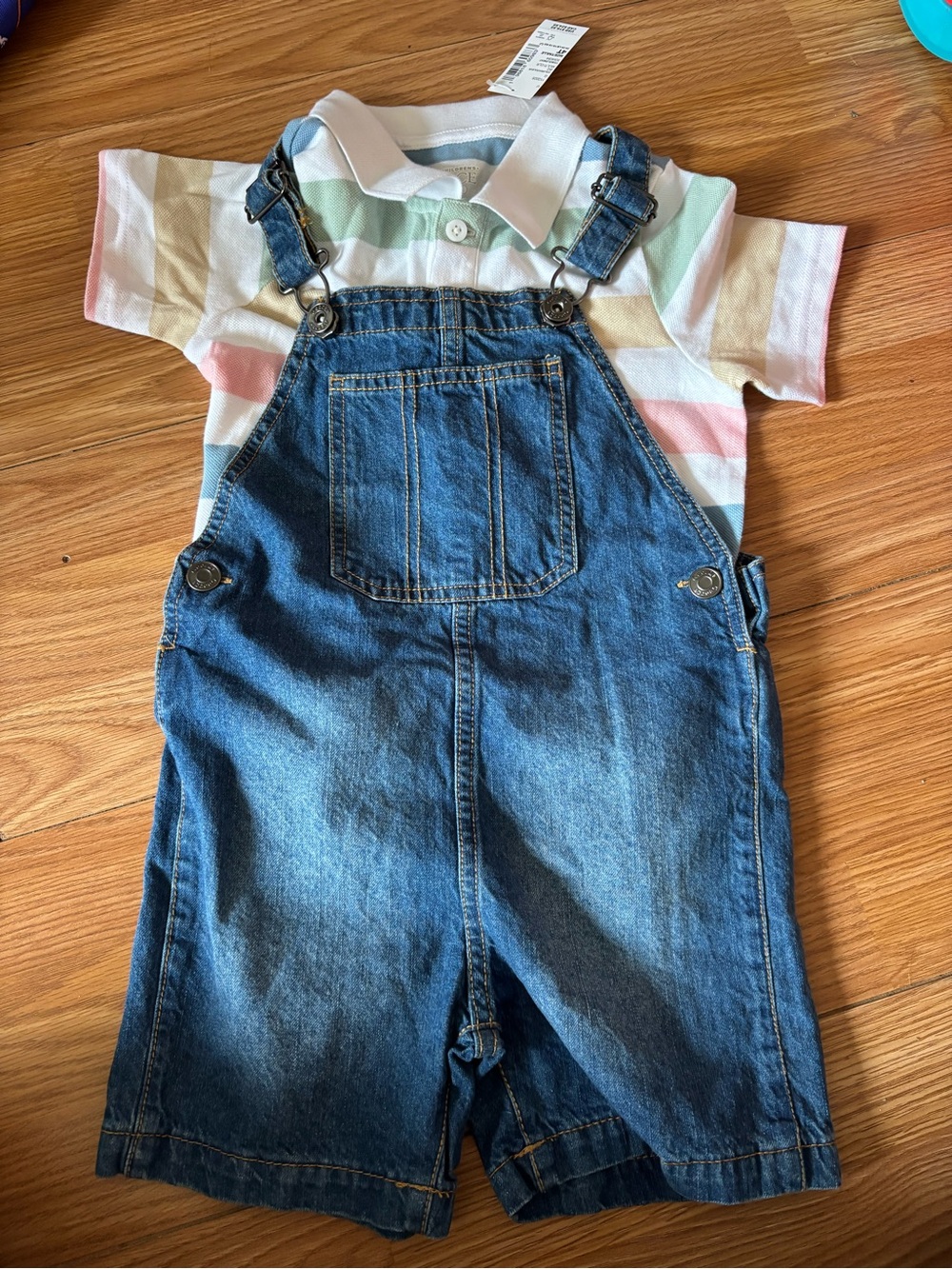 4T Jean short overalls by George and brand new children’s place polo shirt